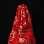 如梦霓裳原创汉服配饰婚服礼服长款 百搭凤凰刺绣红色盖头四季 百搭