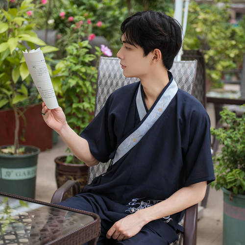 男装夏季薄款交领半臂短袖汉服