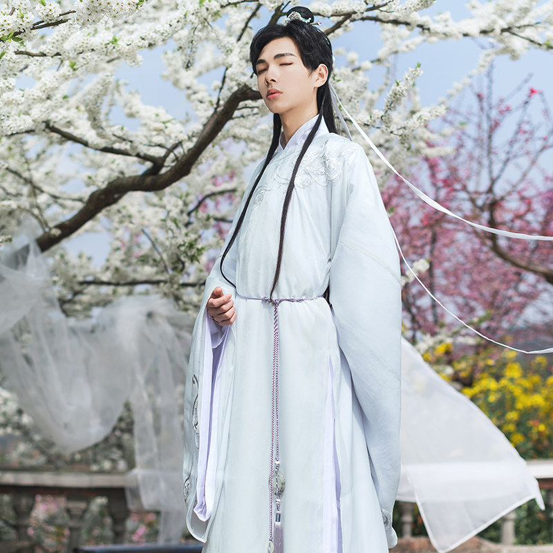 如梦霓裳原创汉服男大袖圆领袍清越中国风春夏款汉服中长款非古装