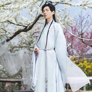 汉服男大袖 原创夏季 清越 圆领中国风中长纱袍非古装 如梦霓裳