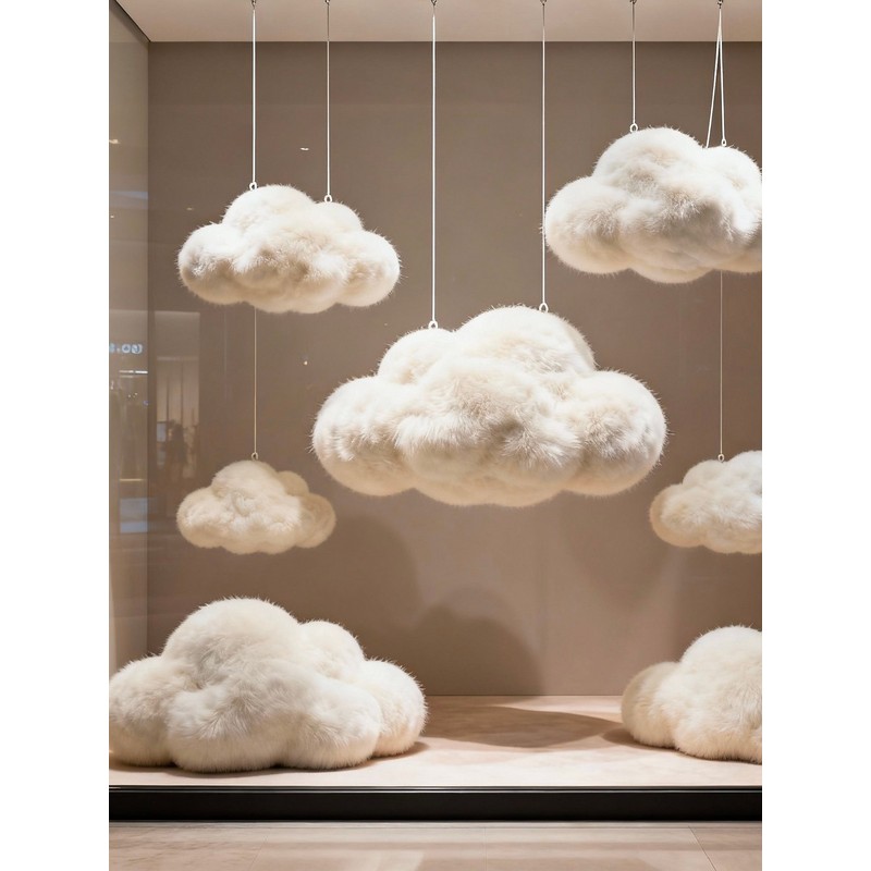 毛绒云朵装饰4s店吊顶布置商场大型服装店泡沫云朵幼儿园美陈装饰