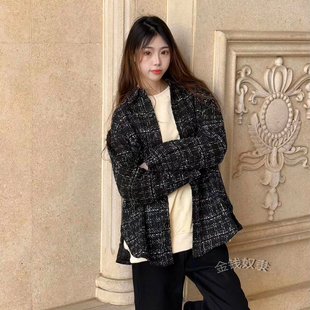 正确版本CL外套男格子银线编织衬衫痞帅潮流老钱风针织polo衫ins