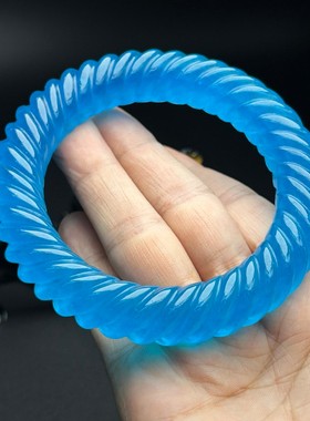 翠玉蓝水圆条立体麻花手镯平安镯冰种玉石镯子女手饰品