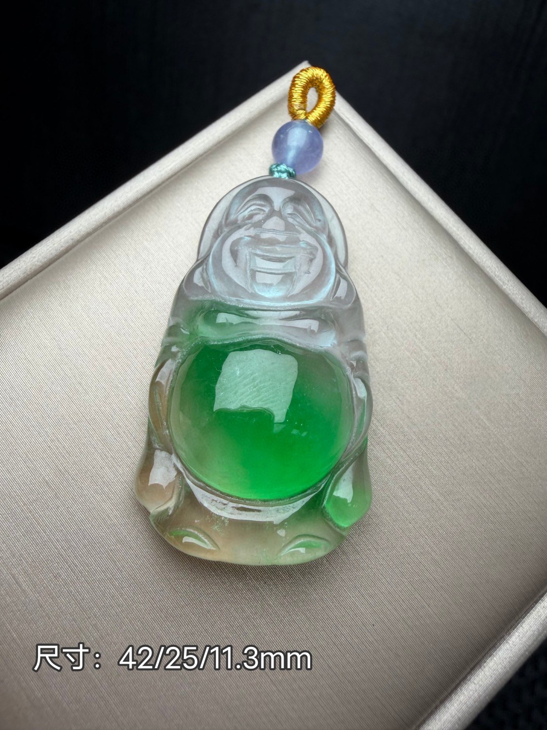 缅甸翡翠佛公吊坠冰种飘绿色飘花弥勒佛玉坠女款项链玉佛挂件挂饰