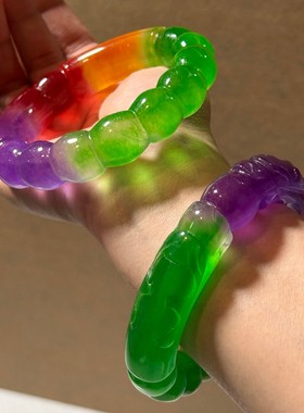 精品高冰紫罗兰麻花玉手镯冰种春彩三色男女款龙珠玉手环