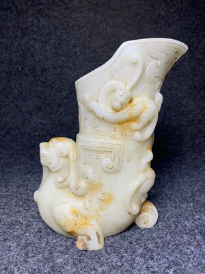 高古玉兽角杯吉祥兽角杯古董故宫兽件古玩老玉器摆件把件收藏品7