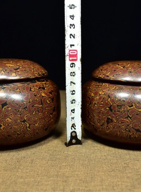 古玩旧藏装饰瓷胎犀皮大漆漆器围棋罐一对工艺品