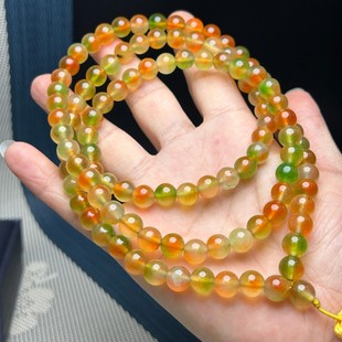 翠色冰种飘绿花108颗圆珠珠链毛衣链项链高级女款玉石