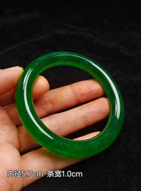 缅甸老坑帝王绿翡翠手镯冰古典满绿圆条玉石女款玉镯送人生日礼物