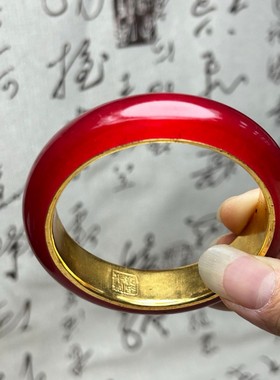 古董珍藏古代贵人佩戴高冰翡翠手镯送礼佳品包金玉镯收藏品手环