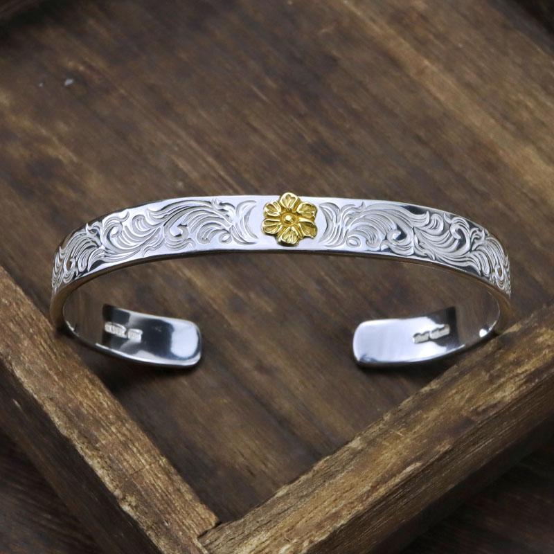 DB18K金唐草蔷薇花平打开口手镯