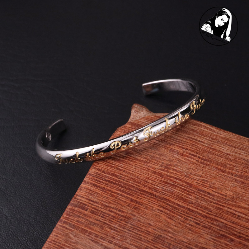 伊瓦岚 undercover高桥盾镀金字母手镯男女925纯银细款手环镯子潮