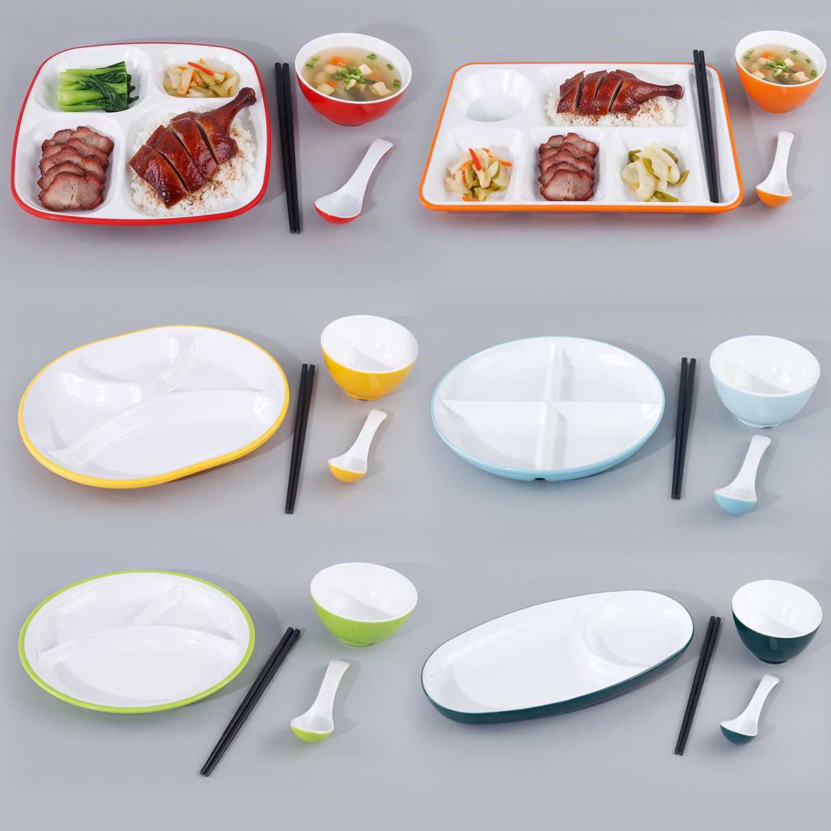 密胺餐具高级感分格盘仿瓷双色