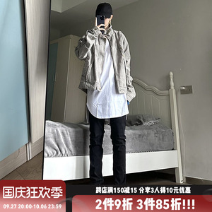 奶尤大大 美式街头设计感铆钉拼接牛仔外套男女宽松休闲情侣秋季