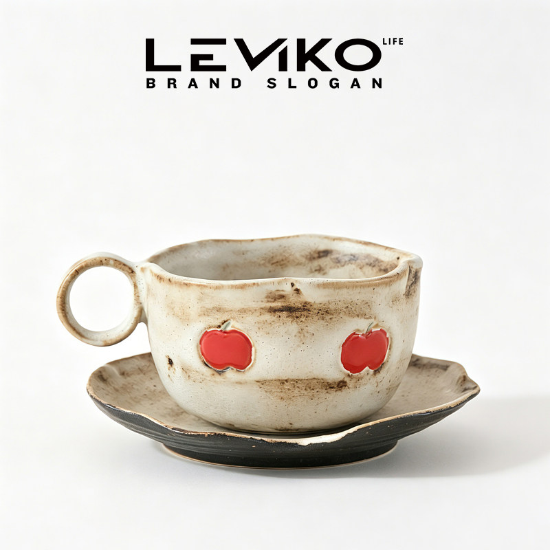 Leviko手作苹果浮雕咖啡杯碟套装