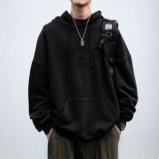 450克成衣蜡染水洗做旧连帽卫衣男春秋宽松情侣纯棉毛圈套头上衣