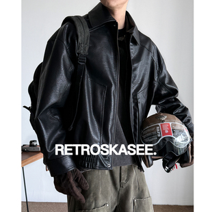 【速度+激情】美式复古皮衣外套男机车服工装立领廓形宽松夹克潮