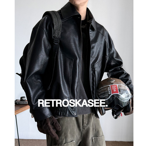 【速度+激情】美式复古皮衣外套男机车服工装立领廓形宽松夹克潮
