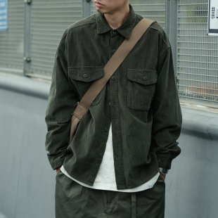日系潮牌质感纯色灯芯绒工装 男春秋宽松纯棉百搭休闲衬衣外套 衬衫