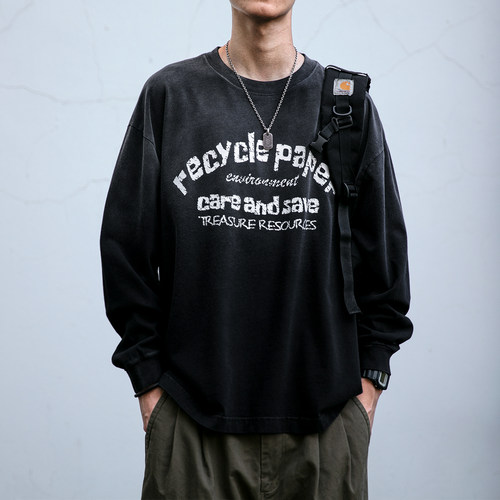 长袖日系潮牌青年爆裂印花长袖