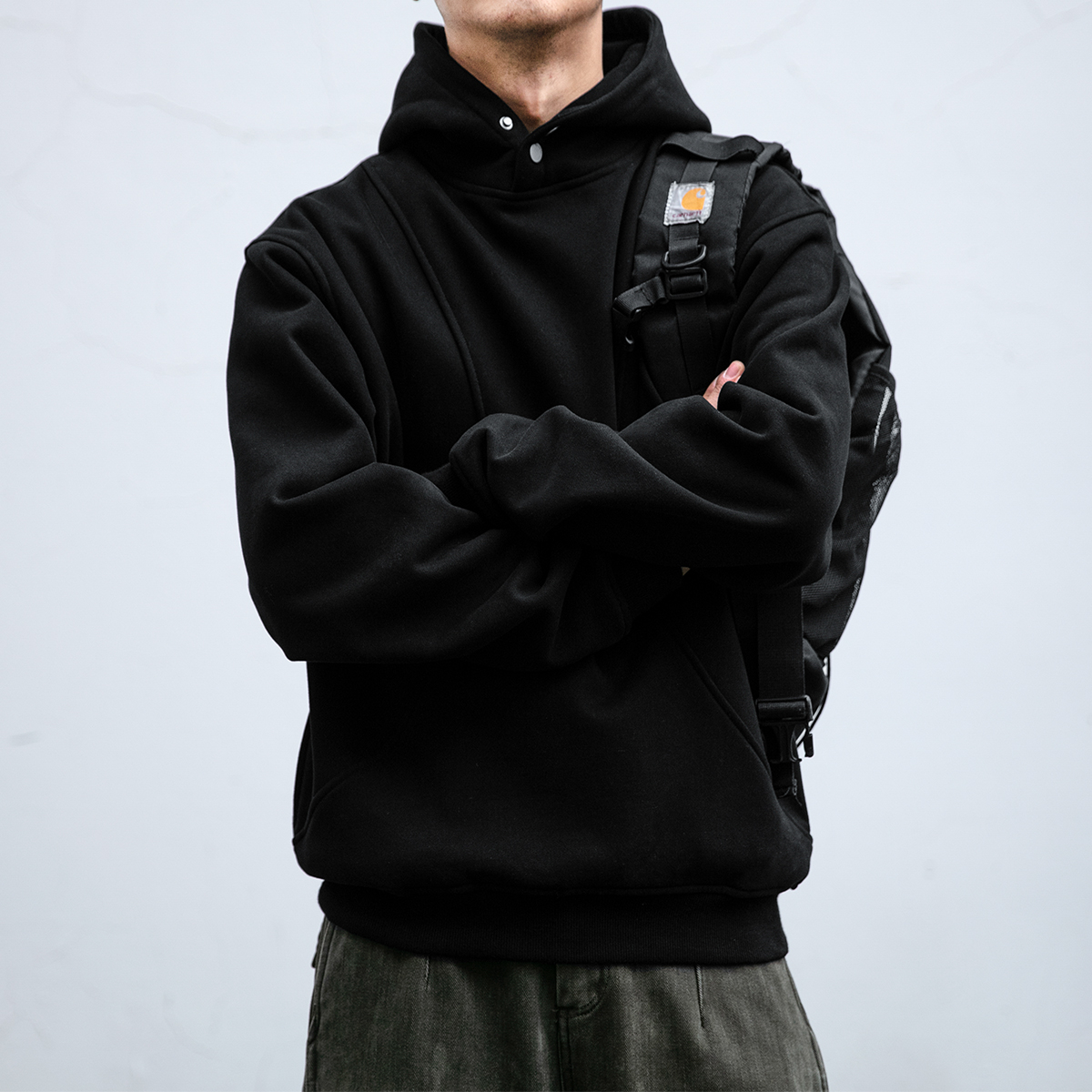 纽扣SKASEE宽松加绒卫衣