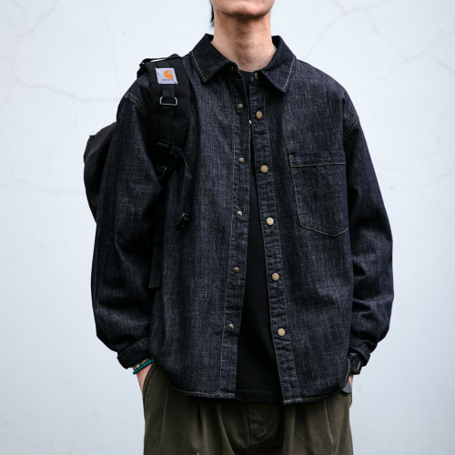 美式复古原色牛仔衬衫男