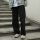 休闲哈伦裤 日系潮牌春夏水洗宽松直筒牛仔裤 男百搭显瘦黑色长裤 潮
