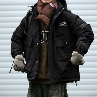 美式 90白鸭绒加厚外套 复古做旧脏染连帽工装 羽绒服男潮牌宽松大码