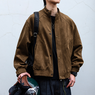 美式复古仿麂皮绒哈灵顿外套