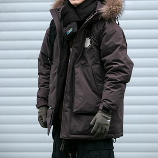 冬季中长款貉子毛领羽绒服男潮牌宽松男女加厚防风情侣派克服外套