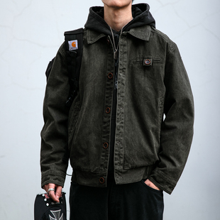 日系复古重磅水洗做旧翻领工装 boxy底特律外套 夹克男春秋潮牌短款