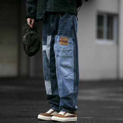 拉链长裤水洗秋冬拼接牛仔裤