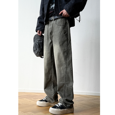 美式复古重工水洗磨白工装裤男