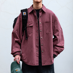 衬衫 重工水洗做旧工装 美式 男春秋廓形口袋衬衣外套潮 减龄单品