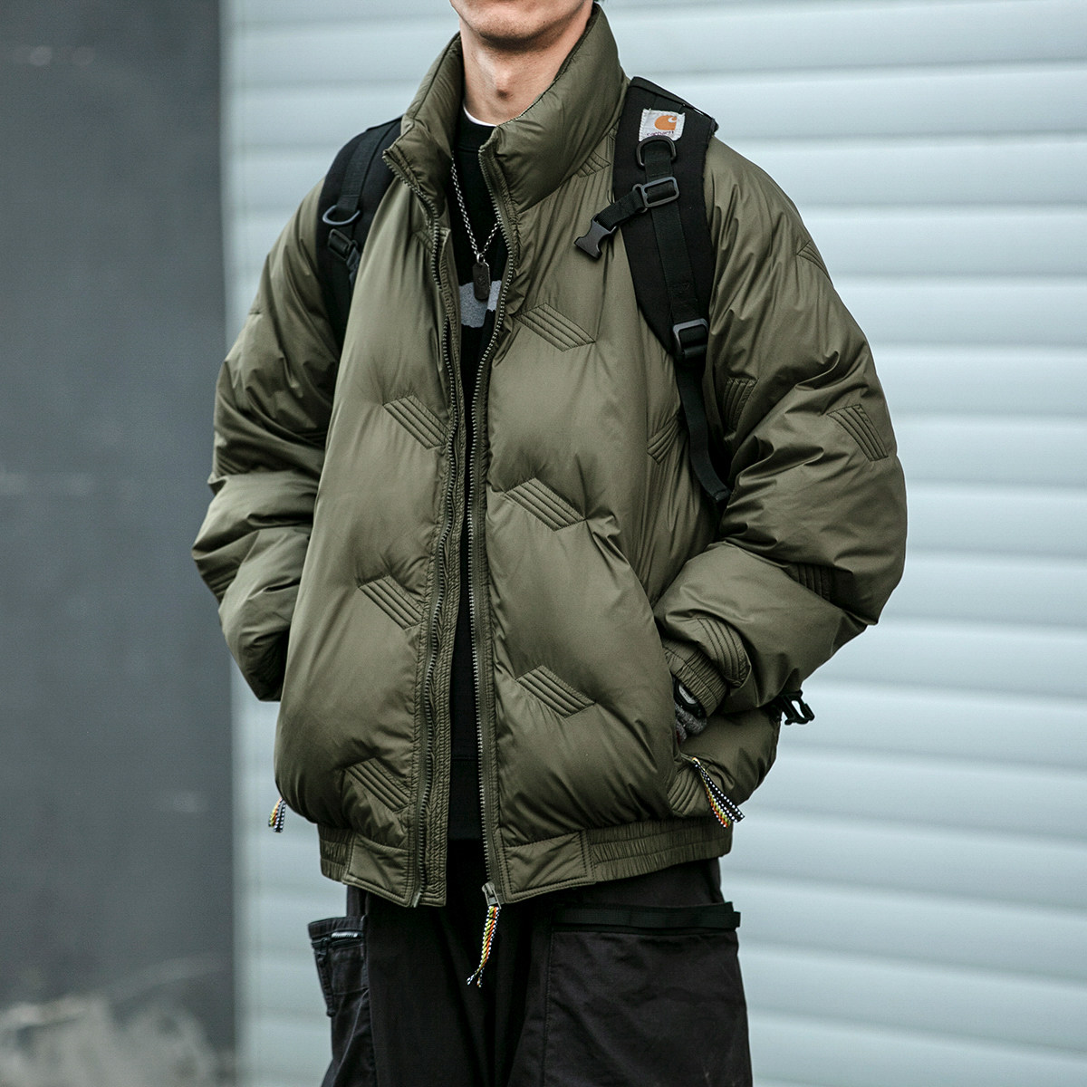 日系潮牌压皱棉衣男冬季设计感加厚保暖立领棉服情侣宽松棉袄外套