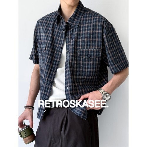 松弛感老钱提花工艺格子短袖衬衫