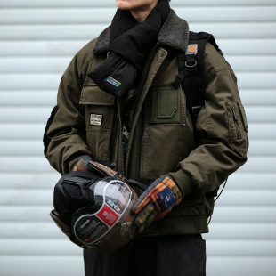 美式 羽绒服90绒保暖 复古巴恩风羊羔毛领MA1空军飞行夹克外套工装