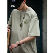 夏季 纯棉TEE T恤男青年纯色简约百搭圆领半袖 新款 重磅宽松落肩短袖