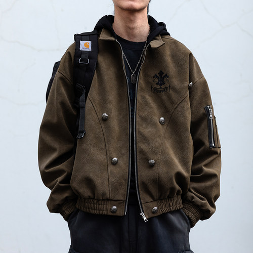 假两件连帽夹克哥特风刺绣外套潮