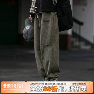 情侶大碼 軍綠色鹿皮絨小腳工裝 男春秋新款 親膚軟糯運(yùn)動(dòng)束腳褲 褲 潮