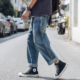 男夏季 潮流百搭哈伦裤 薄款 韩版 宽松直筒九分裤 日系复古水洗牛仔裤