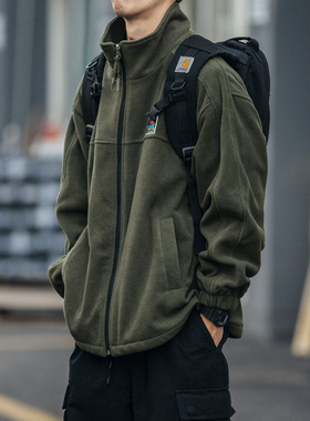 25冬季摇粒绒开衫棉服男潮牌宽松情侣卫衣男BF风立领休闲上衣外套