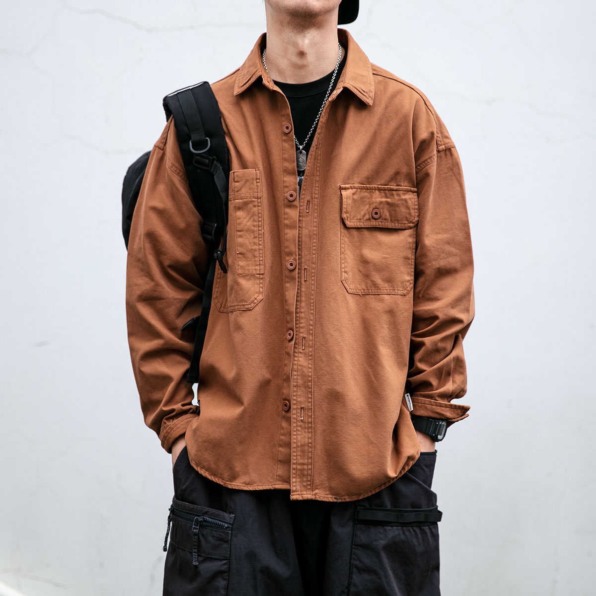 原创尖领长袖日系口袋