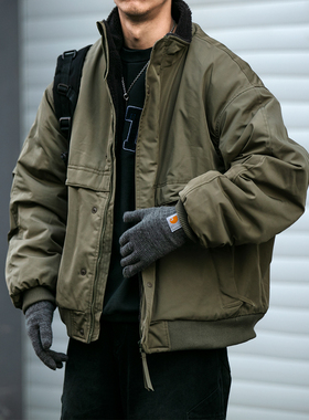 日系潮牌羊羔绒立领棉服男冬季潮牌情侣宽松加厚保暖工装棉衣外套