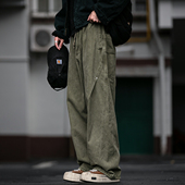 男宽松铆钉抽绳松紧休闲长裤 380G春秋重磅水洗做旧工艺弯刀工装 裤