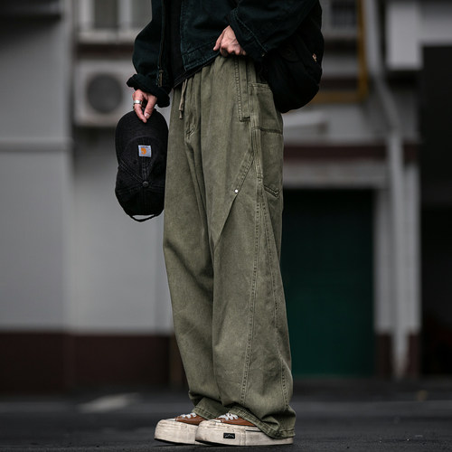 春秋重磅水洗做旧工艺弯刀工装裤