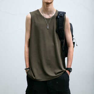 弹性肌理面料宽领男健身背心夏季外穿运动坎肩训练速干无袖t恤衫