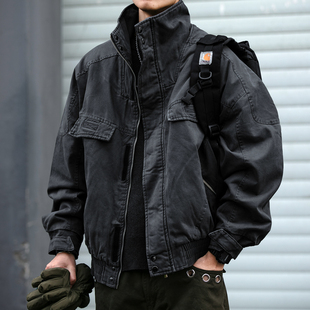 座山雕肌理感飞行夹克短款 水洗做旧vintage棉服厚外套潮 复古工装