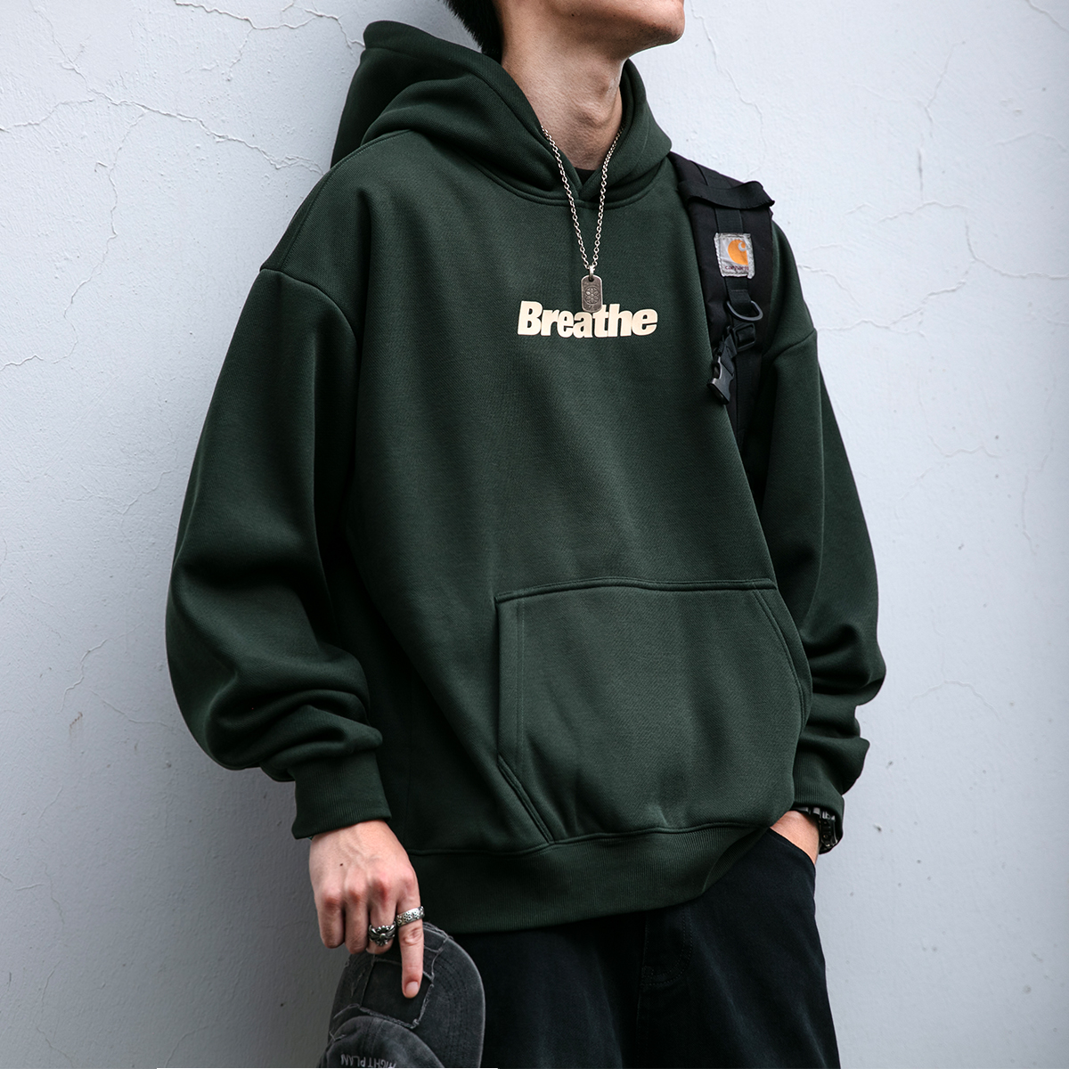 480G重磅英文印花加绒连帽卫衣