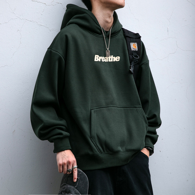 480G重磅英文印花加绒连帽卫衣